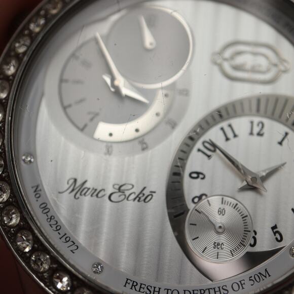 Marc Ecko Mens Dual Time Silver Tone Jumbo 50mm Watch St Steel w New Battery - Picture 12 of 15